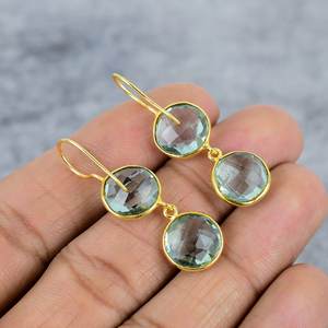 Pendientes de alambre chapados en oro de Plata de Ley 925 con piedras preciosas de forma redonda de apatita Aqua para mujer, pendientes delicados de boda, regalos para ella - Product Image 4