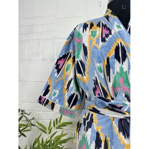 Robe de chambre unisexe de luxe en velours, élégante, Ikat Grn Malibu Blulich, Kimono reversable doublé de soie, pour automne-hiver - Product Image 4