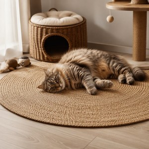 <span class=keywords><strong>Tapis</strong></span> rond en jute pour animaux <span class=keywords><strong>de</strong></span> compagnie, tissé plat, antidérapant, style bohème, lavable et résistant aux taches, décoration écologique pour la maison - Product Image 1