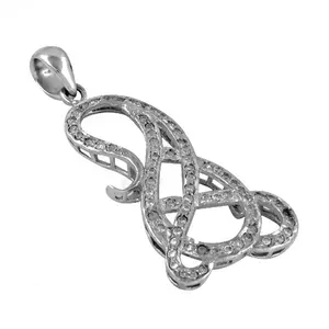 Colgante de Clave de Sol de Plata 925 con Baño de Oro, Joyería Clásica con Nota Musical, Regalo con Cadena de Eslabones, Diamante y Perla Principal para Musulmanes - Product Image 3