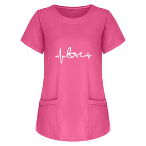 T-shirts d'uniforme médical unisexe à manches courtes et col rond, tissés, couleurs unies, pour infirmières et personnel hospitalier - Product Image 1