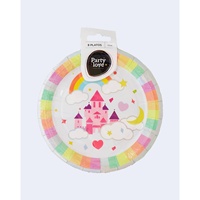 Assiettes en papier Party Love 17 cm, design château arc-en-ciel pour fêtes d'enfants, 8 pièces