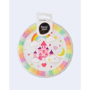 Platos de Papel para Fiestas, Diseño de Castillo Arcoíris de 17 cm, para Fiestas Infantiles, 8 Piezas - Product Image 1