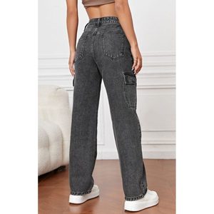 Pantalon cargo en denim gris multi-poches, style rétro vintage, streetwear tendance, écologique, respirant, lavé, taille 26 à 40 - Product Image 5