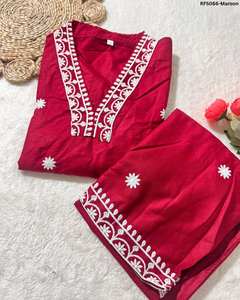 ชุดเคอร์ติปักลายผ้าเรยอนหนาแบบหรูหราพร้อมกางเกงทำงานปักละเอียดอ่อนเหมาะสำหรับเทศกาลลำลอง - Product Image 3