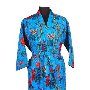 Peignoir 100% Coton Élégant Thermique Patchwork Indien Fait Main Point Kantha Manches Longues Kimono Tenue de Nuit Taille Unique - Product Image 3