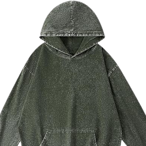 Sudadera con Capucha Verde Oscuro Lavada al Ácido, Sudadera Holgada de Estilo Vintage, Felpa de Algodón Suave, Ropa de Calle, Sudadera para Invierno - Product Image 2