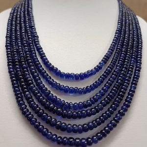 Collier en saphir bleu naturel, perles rondes lisses, véritable pierre précieuse en saphir, bijoux faits à la main - Product Image 1