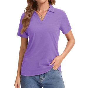 Polo Morado para Mujer, Manga Corta, Color Sólido, Ropa Casual, Tejido de Punto, 100% Poliéster, Largo Regular - Product Image 1