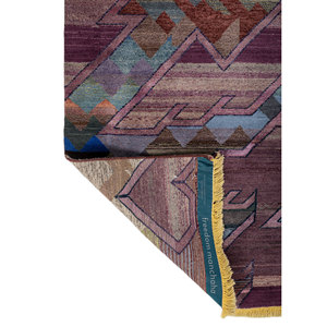 Alfombra de Lana y Seda de Bambú Anudada a Mano Freedom Manchaha Rosa Púrpura, Geométrica, 9x12, para Decoración de Sala de Estar, 10 mm - Product Image 5