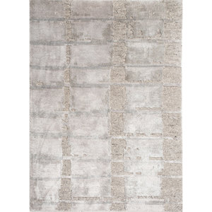 Tapis noué à la main en laine et soie de bambou Aiwb-3034, gris et noir, à motif abstrait, pour usage domestique - Product Image 1