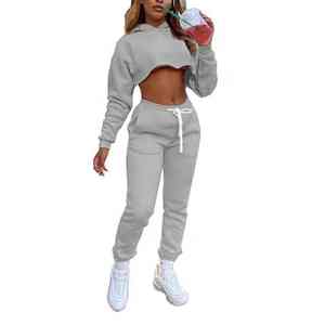 Custom Women's Crop Top Tracksuit <b>Short</b> Body <b>Hoodie</b> Gym Running Jogging Sportswear Set - Product Image 1