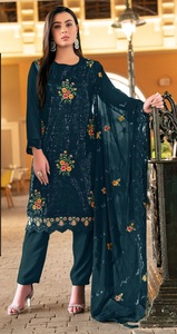 Nueva Georgette de zorro pesado pakistaní Formal de secado rápido con trabajo de secuencia de bordado Salwar Kameez para mujer venta en línea - Product Image 3