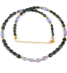 Collar de Cuentas de Resina de Alta Calidad, Piedra Natural Verde y Morada, Cadena Chapada en Oro, Joyería Unisex de Moda para Fiestas y Regalos - Product Image 1