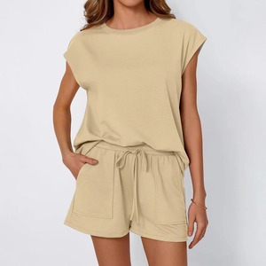 Camisa de pantalones cortos informal con estilo de alta calidad 2025 100% algodón Premium conjunto de 2 piezas conjuntos de mujer transpirables personalizados para mujer - Product Image 2