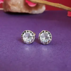 "Trendy 925 <b>Silver</b> Cubic Zirconia <b>Stud</b> Earrings for Women's Daily Wear" - Product Image 2