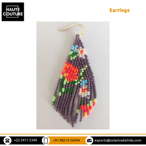 Grand fabricant indien largement vendu meilleure qualité style classique fait à la main fleur hawaïenne perlée magenta glands boucles d'oreilles - Product Image 6