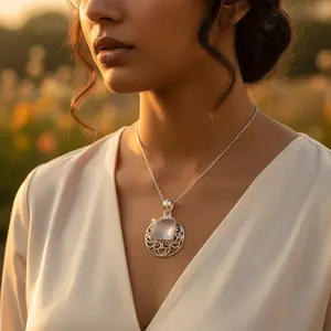 สร้อยคอจี้เพชรทรงเรขาคณิตชุบแพลตตินัมโรเดียมสำหรับผู้หญิง - Product Image 1