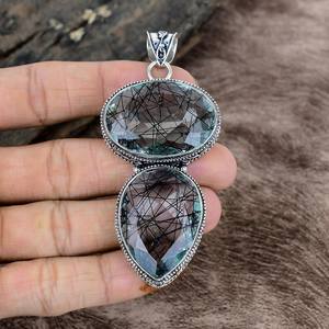 Handmade Black Rutile Sterling Silver Gemstone Pendant Fashion Unique Design IGI Certified Elegant Jewelry <b>Gift</b> for Women - Product Image 4