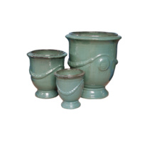 Pots à fleurs en céramique émaillée de haute qualité, jardinières d'extérieur, style vintage, couleur turquoise, 3 pièces, trou de drainage, usage domestique