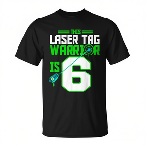 Camiseta de cumpleaños Laser Tag Warrior Is 6 para niños, unisex, manga corta, cuello redondo, impresión digital, ropa deportiva para juegos - Product Image 2