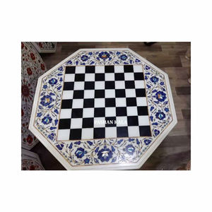 Nuevo mármol blanco de forma octogonal increíble con diseño de incrustaciones de ajedrez y flores, mesa de comedor para decoración del hogar y del Hotel - Product Image 1