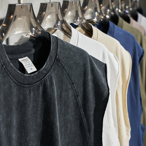 เสื้อกั๊กแอซิดผ้าฝ้าย275ก. สำหรับผู้ชายเสื้อกั๊กแบบย้อนยุคมีสไตล์ใหม่ - Product Image 2