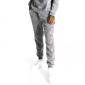 Survêtement unisexe 100% coton à pattes évasées, broderie de strass, technique de lavage délavé, sweat-shirt pour homme, motif uni, saison hivernale - Product Image 4