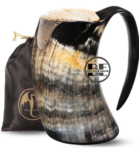 Tasse à corne à boire Viking de taille personnalisée Chope à bière fabriquée en coquille naturelle de style animal poli Produit d'exportation flagrante - Product Image 1