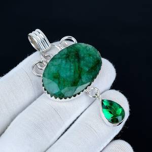 จี้พลอยมรกต เงินแท้ 925 ทำมือ สไตล์โบฮีเมียน เครื่องประดับดีไซเนอร์ คุณภาพสูงสำหรับเด็ก ใส่ได้ทุกวัน ของขวัญวันเกิด - Product Image 1