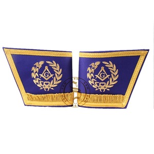 Manchettes maçonniques en tissu bleu ciel Manchette Regalia brodée avec frange en dentelle et tresse argentée à vendre - Product Image 5