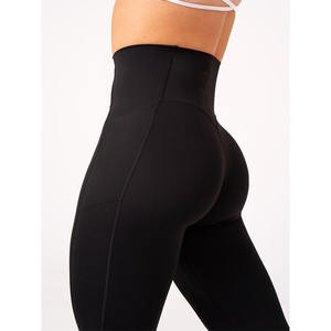 Dernier legging noir à poches NKD avec logo personnalisé ceinture profilée à pli haut Nouveau leggings de gym à la mode pour femmes - Product Image 2