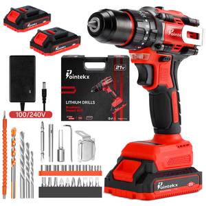 Taladro de Impacto sin Escobillas Pointekx 21V 1.5Ah Rojo y Negro, Herramienta Profesional para Trabajar la Madera con Velocidad Variable - Product Image 2