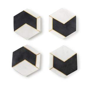 Sous-verres hexagonaux en marbre noir et blanc avec isolation thermique Sous-verres personnalisés Bar à manger Thé Tasse à café Tapis Sous-verres - Product Image 1