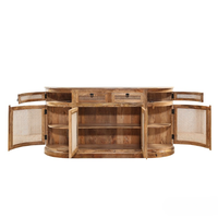 Buffet/Credenza rustique en bois massif et rotin, style bohème côtier, grand format, 4 tiroirs, pour hôtel, cuisine, salle à manger, salon