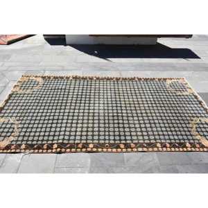 Vintage Area Rug 4.3x8.2 ft, Black <b>Brown</b> Floral Rug <b>Wool</b> - Product Image 3