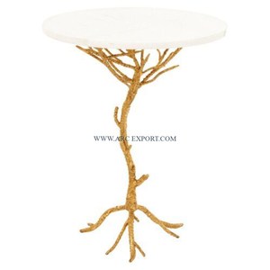 Table basse de forme ronde Design standard en métal classique poli à l'or avec base en marbre vert Fourniture de table d'appoint pour meubles - Product Image 6