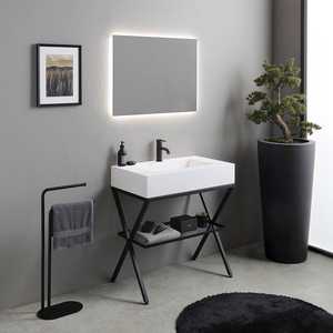 Meuble de salle de bain sur pied de 80 cm avec étagère en verre Madeira et support en métal - Product Image 2