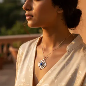 Pendentif en argent 925 avec lapis-lazuli, plaqué rhodium, or blanc, collier de pierres précieuses religieuses pour femmes, pendentifs à motif numérique - Product Image 3