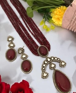 Antiguo chapado en oro diseñador Polki collar conjunto pendientes boda fiesta celebraciones hecho a mano latón nupcial compromiso regalo alto - Product Image 1