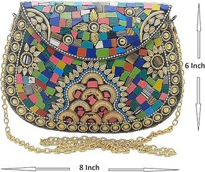 Bolso de Mano Tipo Clutch de Mosaico Hecho a Mano de Primera Calidad con Accesorios de Metal Chapado en Oro para Fiestas Nocturnas y Eventos de Moda al Precio Más Bajo - Product Image 3