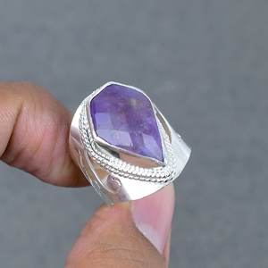Amatista sólida para mujer, de amatista púrpura Natural piedra preciosa, anillo de Latón chapado en plata 925, joyería hecha a mano - Product Image 1