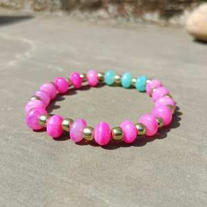 High Shine Smooth Surface Durable Pink Blue Opal Smooth <b>Beads</b> <b>Bracelet</b> with Elastic String Handmade Jewelry Gift <b>for</b> <b>Women</b> Gift - Product Image 3