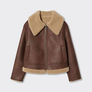 Chaqueta Casual de Piel de Oveja para Mujer, con Cierre, Forro de Lana de Alta Calidad, Ecológica, Resistente al Viento y Ligera para Invierno - Product Image 1