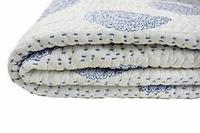 Couvre-lits Kantha en coton biologique imprimé à la main, motif floral, écologique, style bohème hippie indien vintage, personnalisable