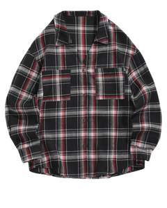 Camisa de franela a cuadros negra y roja para hombre, de algodón y poliéster, manga larga, con botones al frente, informal, extragrande, para venta al por mayor - Product Image 1