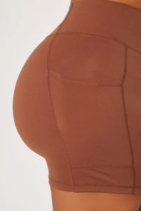 Pantalones cortos de entrenamiento marrón para mujer, pantalones cortos atléticos elásticos de cintura alta para entrenamiento de gimnasia, estilo informal y rutinas de Fitness - Product Image 6