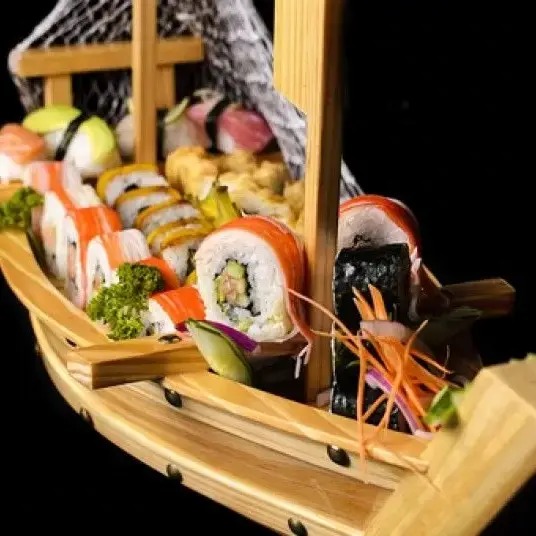 Деревянная лодка в форме лодки для сервировки суши блюда из морепродуктов/поднос для лодки сашими из дерева для кухни Суши