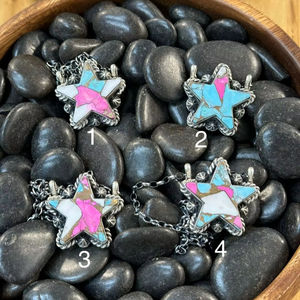 Collier de barbe à papa étoile en argent sterling 925 plaqué rhodium serti de lunette fait à la main bijoux en pierres précieuses pastel - Product Image 1