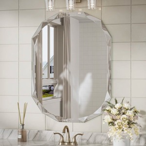 Modern Square Framed Art Deco Gold Lighted Wall <b>Mirror</b> with <b>Beveled</b> <b>Edge</b> for Wedding Bathroom Bedroom Decor - Product Image 6
